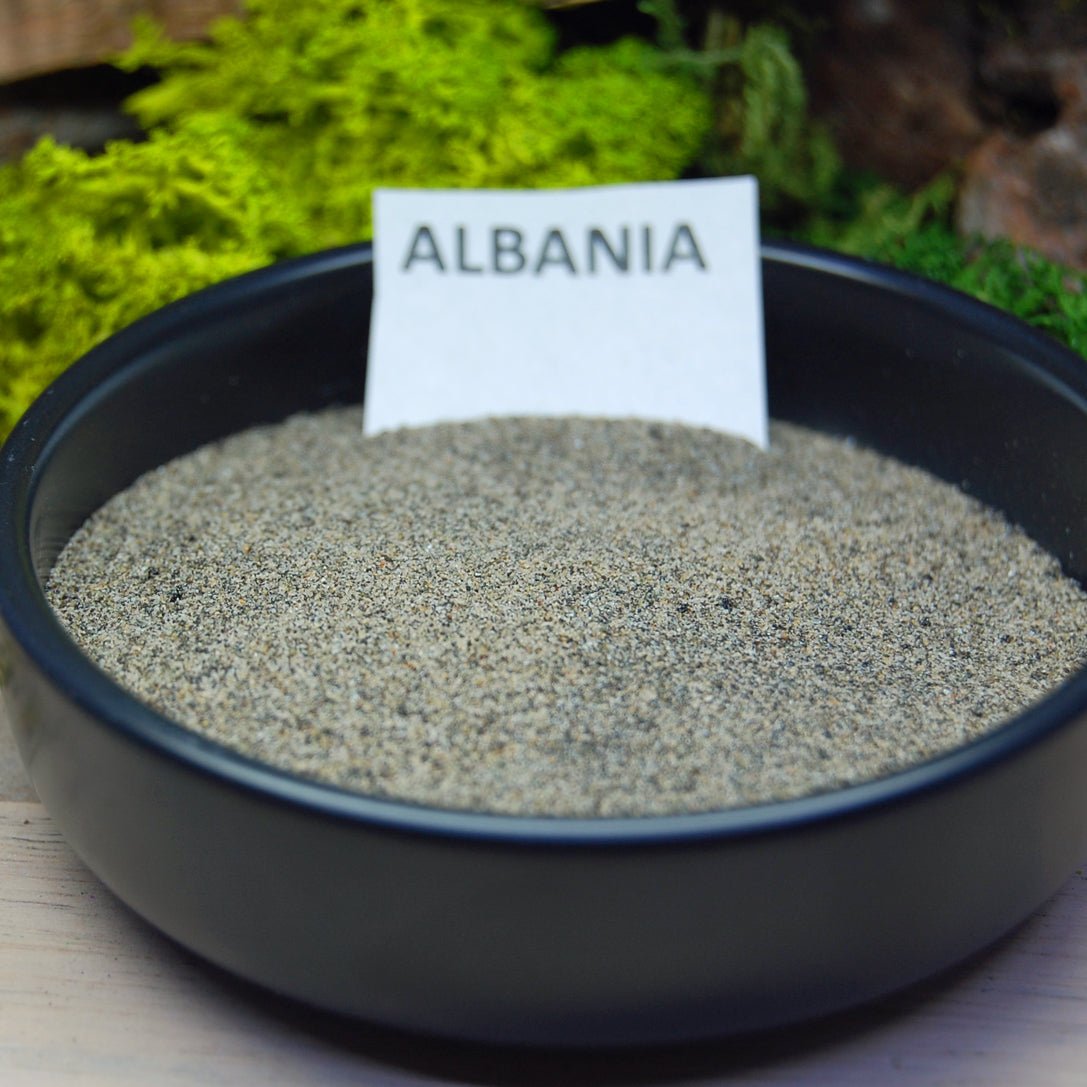 ALBANIAN Beach Sand Wedding Rings - How Earthy Materials Like Sand, Dirt and Rocks Can Symbolize Your Unique Love Story - Minter and Richter Designs