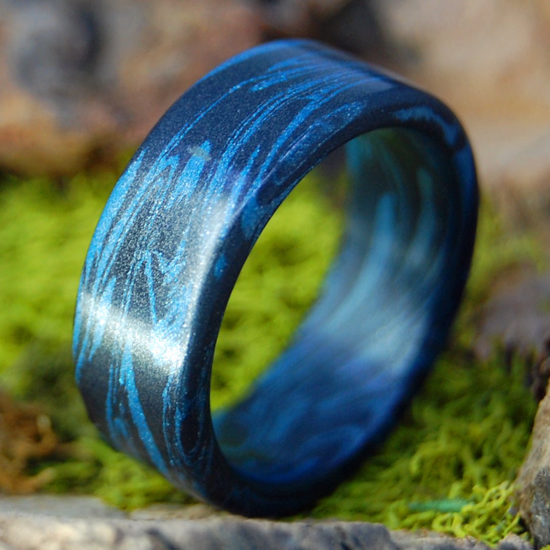 BLACK BLUE MOKUME GANE M3 Wedding Rings - How Earthy Materials Like M3, Dirt and Rocks Can Symbolize Your Unique Love Story - Minter and Richter Designs