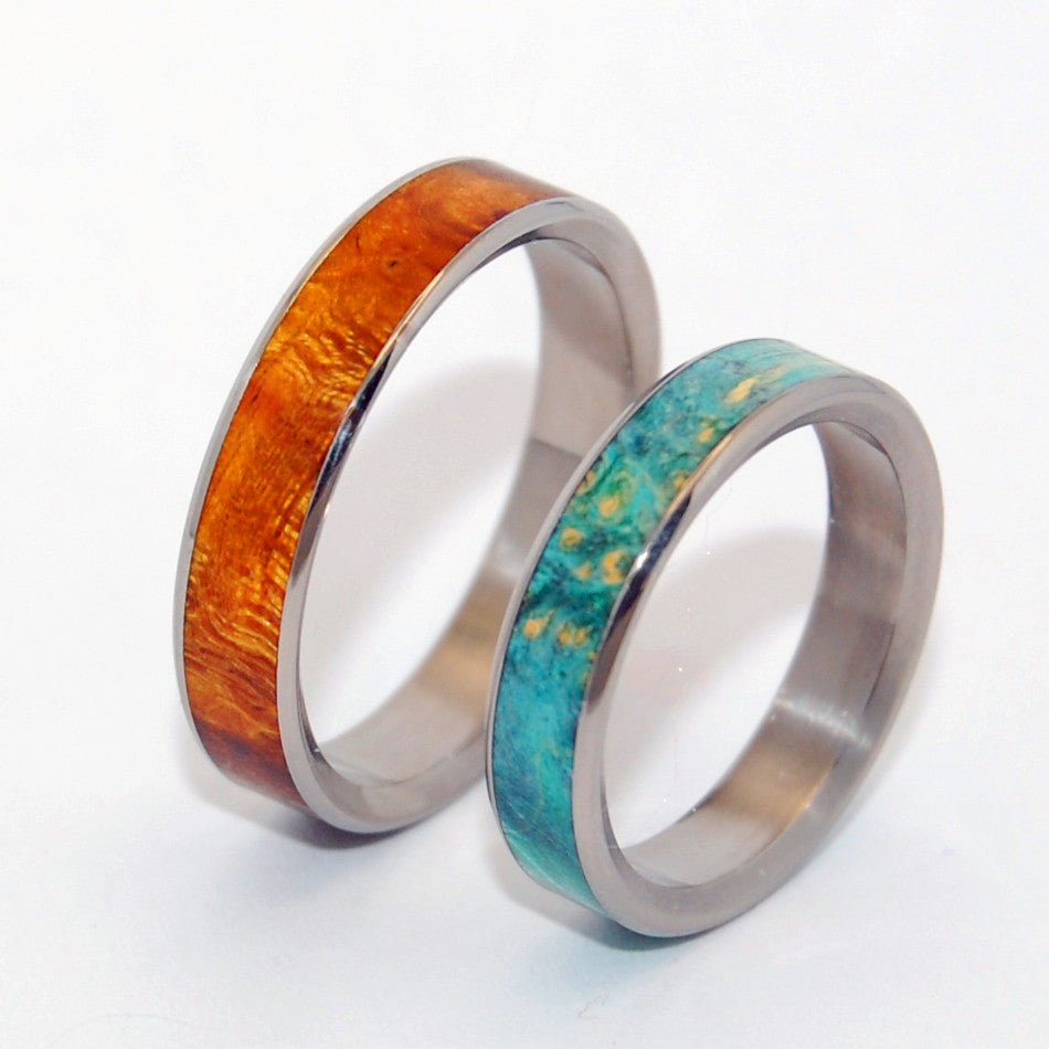 2 Hearts 1 Soul | Desert Ironwood & Blue Box Elder Wood Titanium & Wood Wedding Ring - Minter and Richter Designs