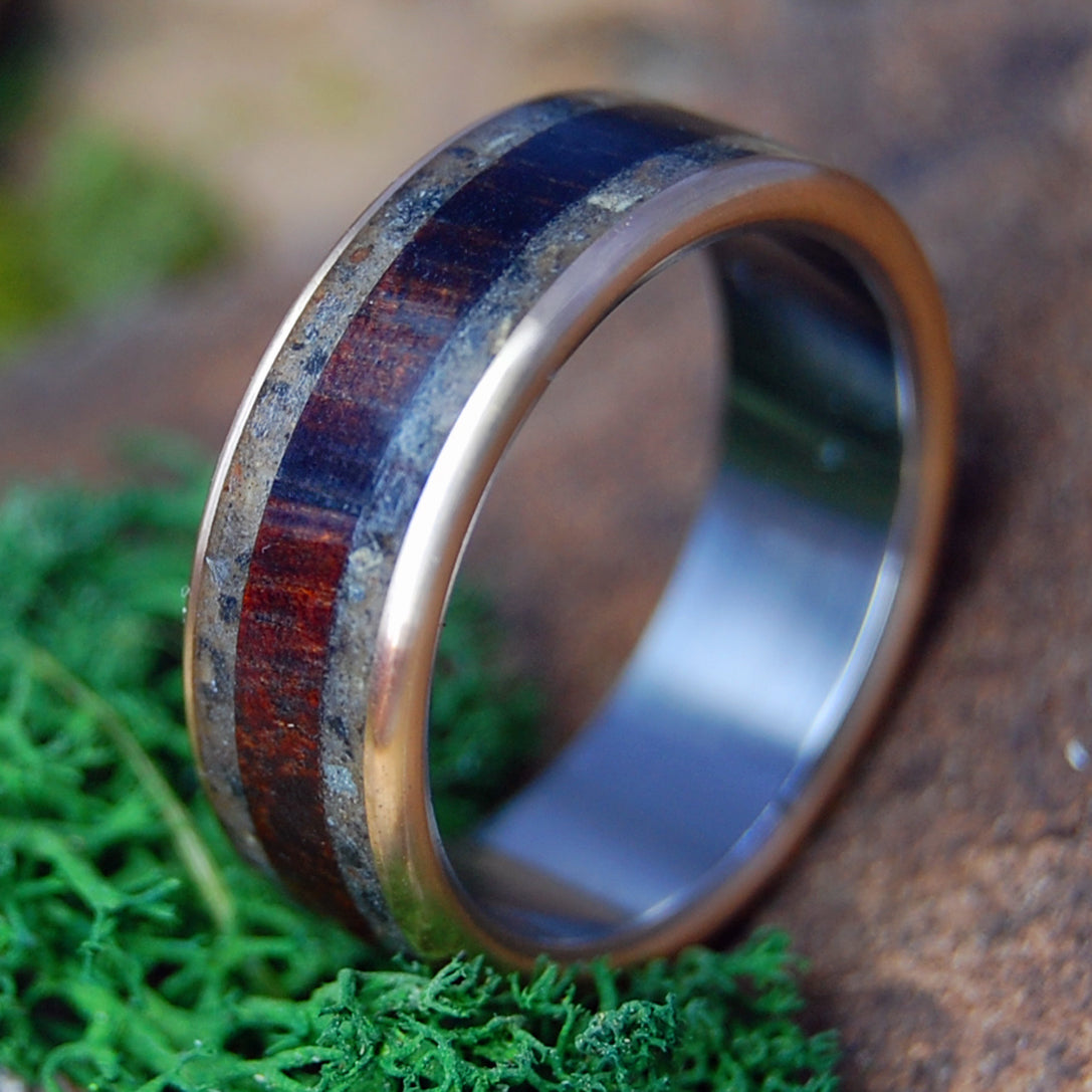 ARMENIAN OREGON DRIFT | Men's Driftwood, Oregon Lava, Koa Wood, Armenian Obsidian, & Bronze & Titanium Wedding Ring