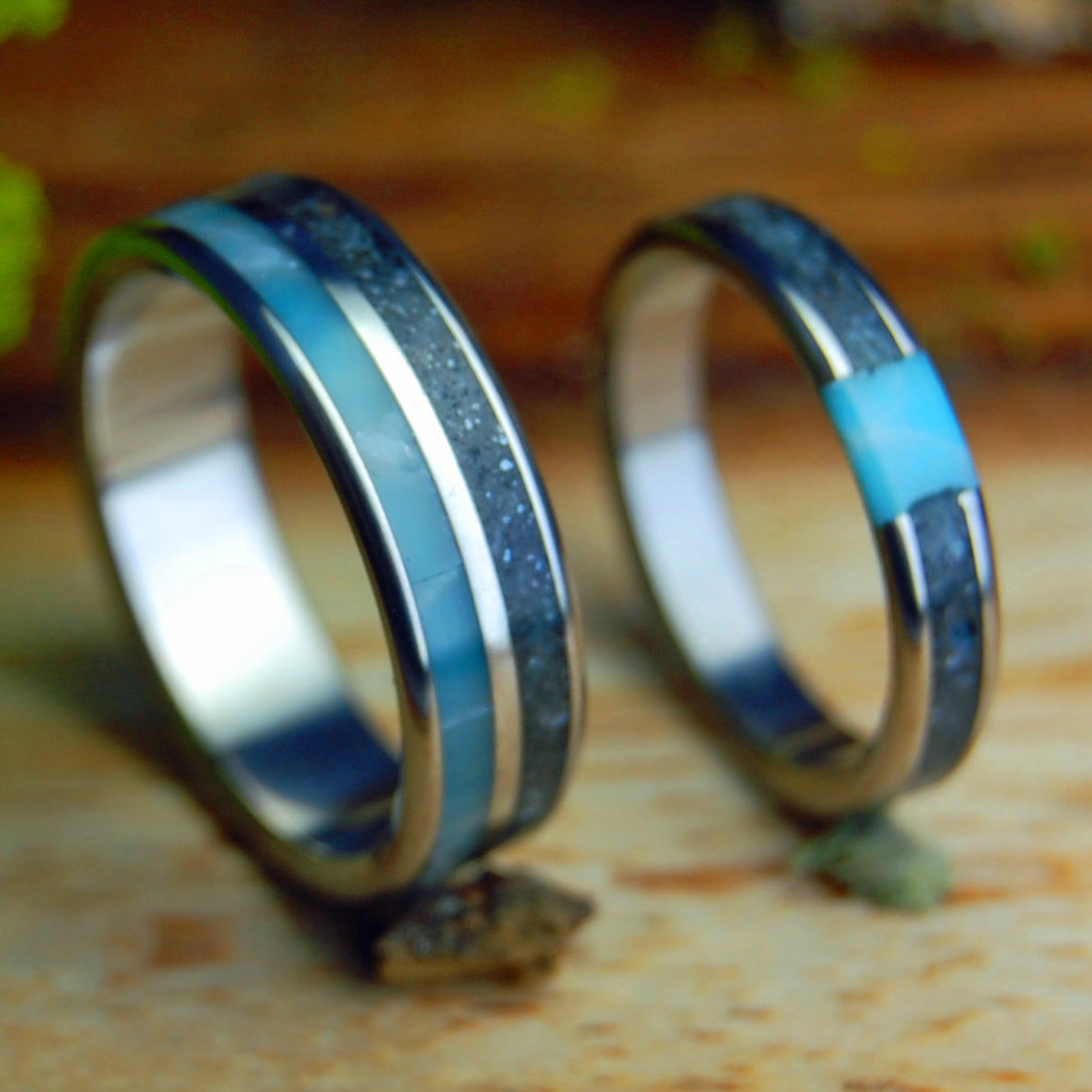 ASSATEAGUE SKIES SET | Assateague Beach Sand & Larimar Stone Titanium Wedding Rings