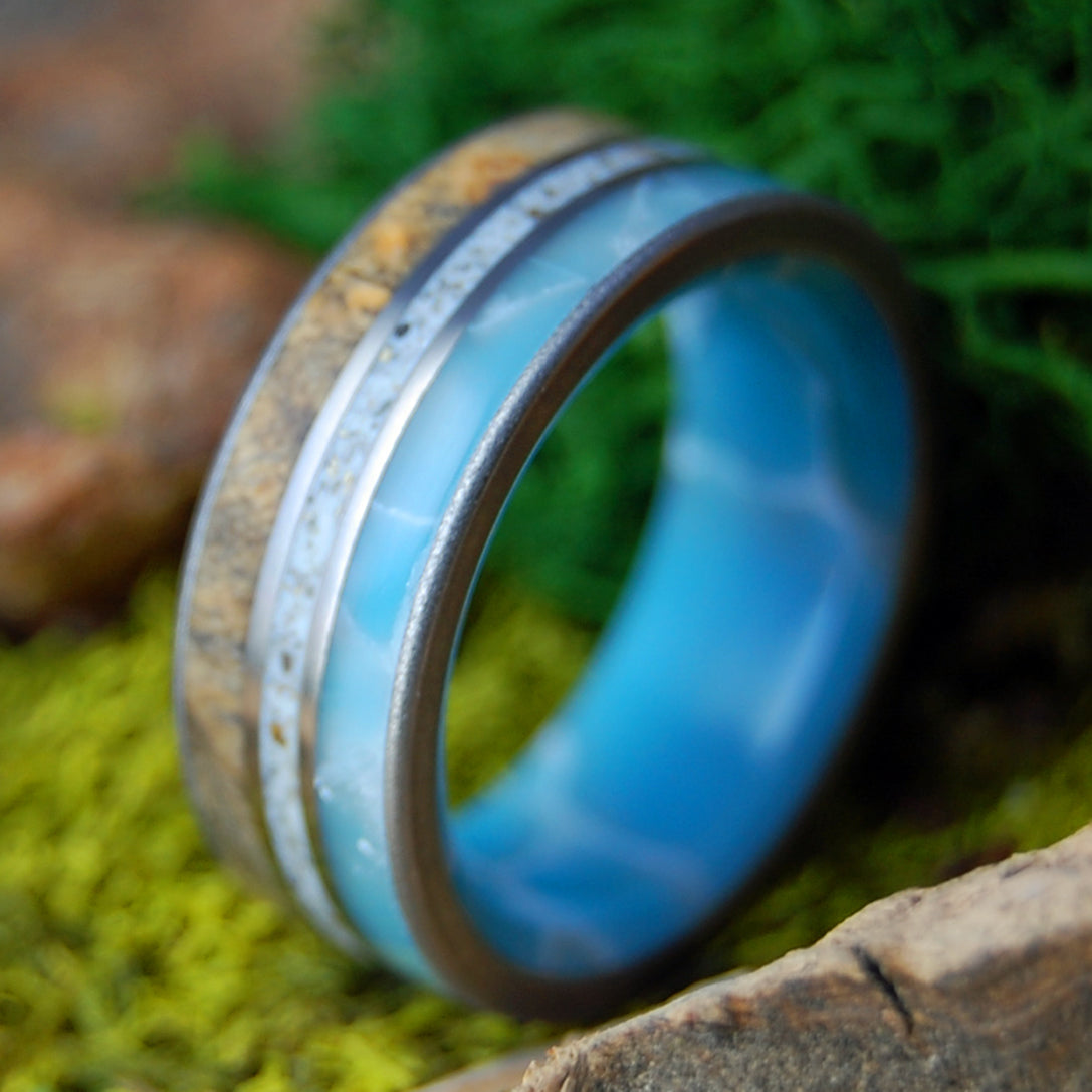 CALI HERE I COME | Men's Beach Sand, Buckeye, Larimar & Titanium Wedding Ring