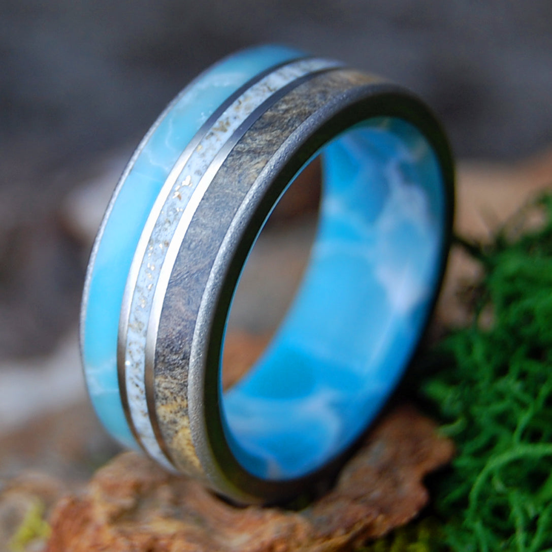 CALI HERE I COME | Men's Beach Sand, Buckeye, Larimar & Titanium Wedding Ring