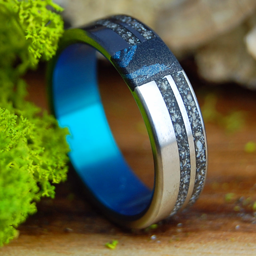 CARIBBEAN CORRIDOR | Men's Jamaica, Barbados, Trinidad Beach Sand, Mokume Gane & Titanium Wedding Ring