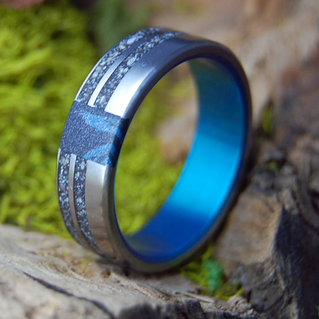 CARIBBEAN CORRIDOR | Men's Jamaica, Barbados, Trinidad Beach Sand, Mokume Gane & Titanium Wedding Ring