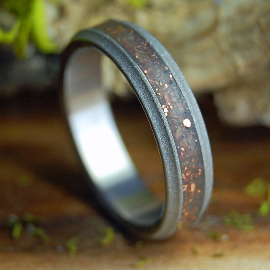 HINOKI & NATIVE COPPER | Japanese Hinoki, Michigan Native Copper Flecks & Titanium - Unique Wedding Ring
