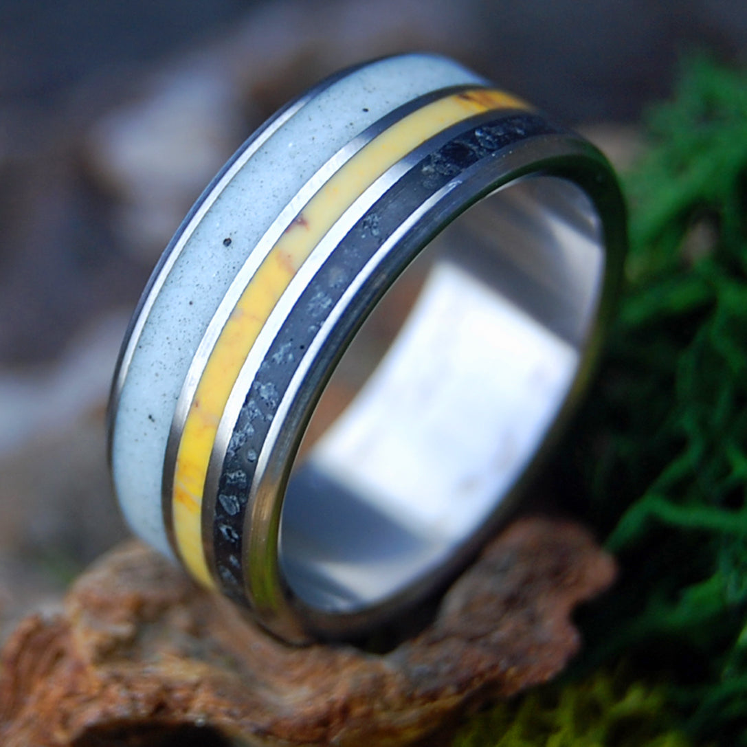 ITALIAN HONEY JASPER LAVA| Men's Honey Jasper, Italian Marble, Icelandic Lava & Titanium Wedding Ring