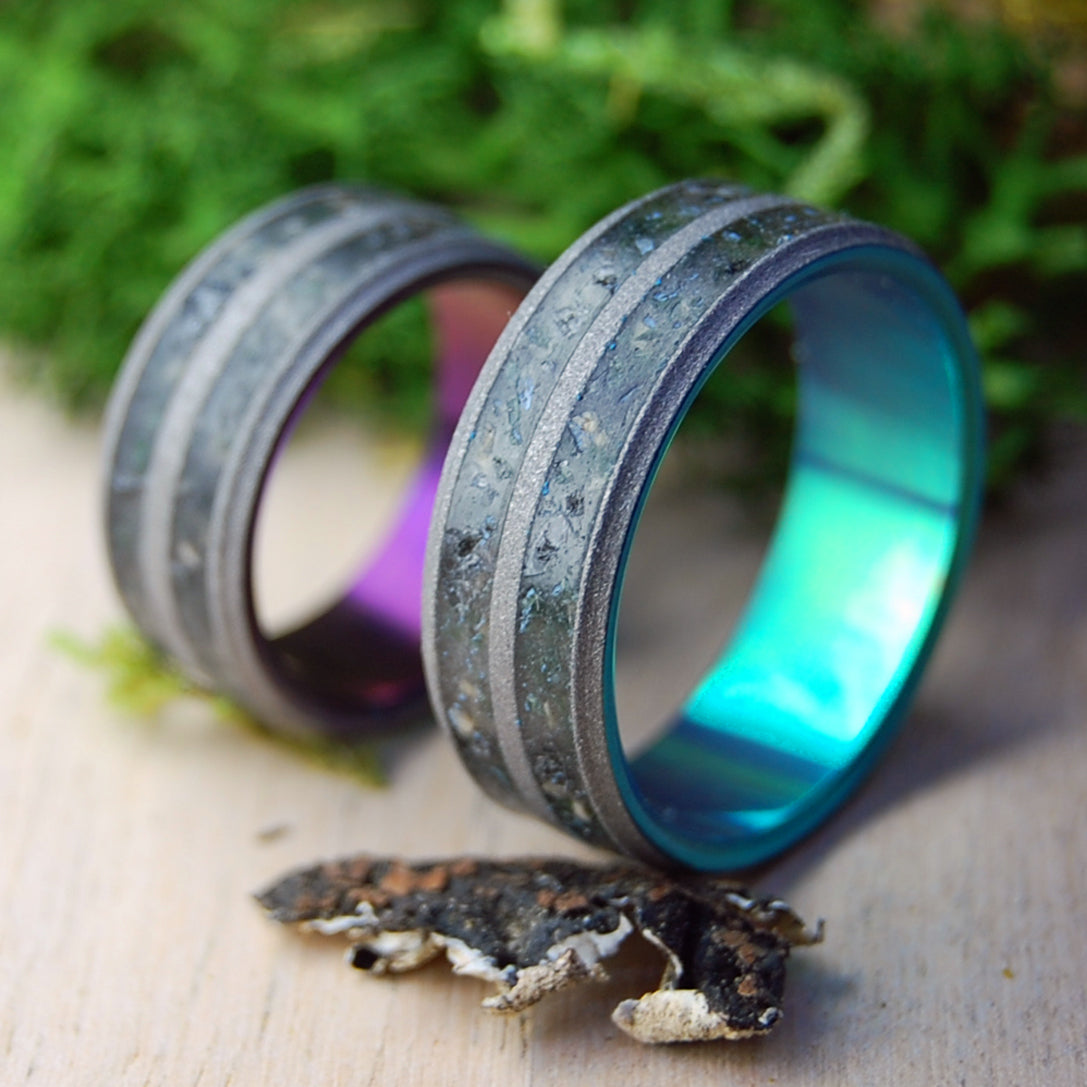 ARMENIAN OBSIDIAN TOMB OF CHRIST GREEN & PURPLE SET | Armenian Obsidian Stone & Tomb of Christ Rocks - Unique Wedding Rings