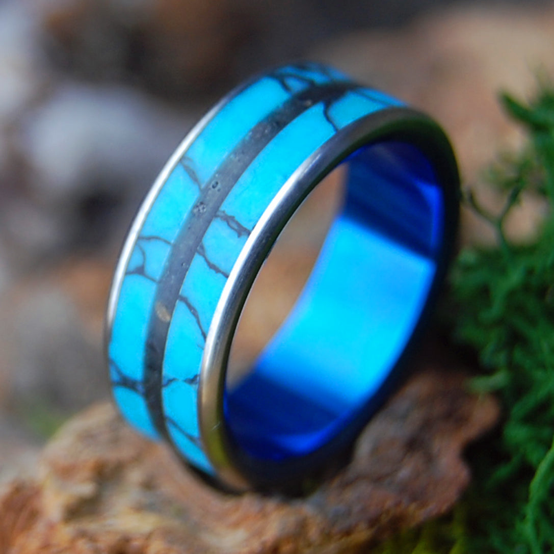ICELANDIC DIAMOND ICEBERG | Men's Turquoise, Icelandic Lava & Titanium Wedding Ring