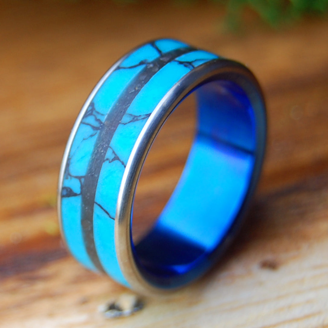 ICELANDIC DIAMOND ICEBERG | Men's Turquoise, Icelandic Lava & Titanium Wedding Ring