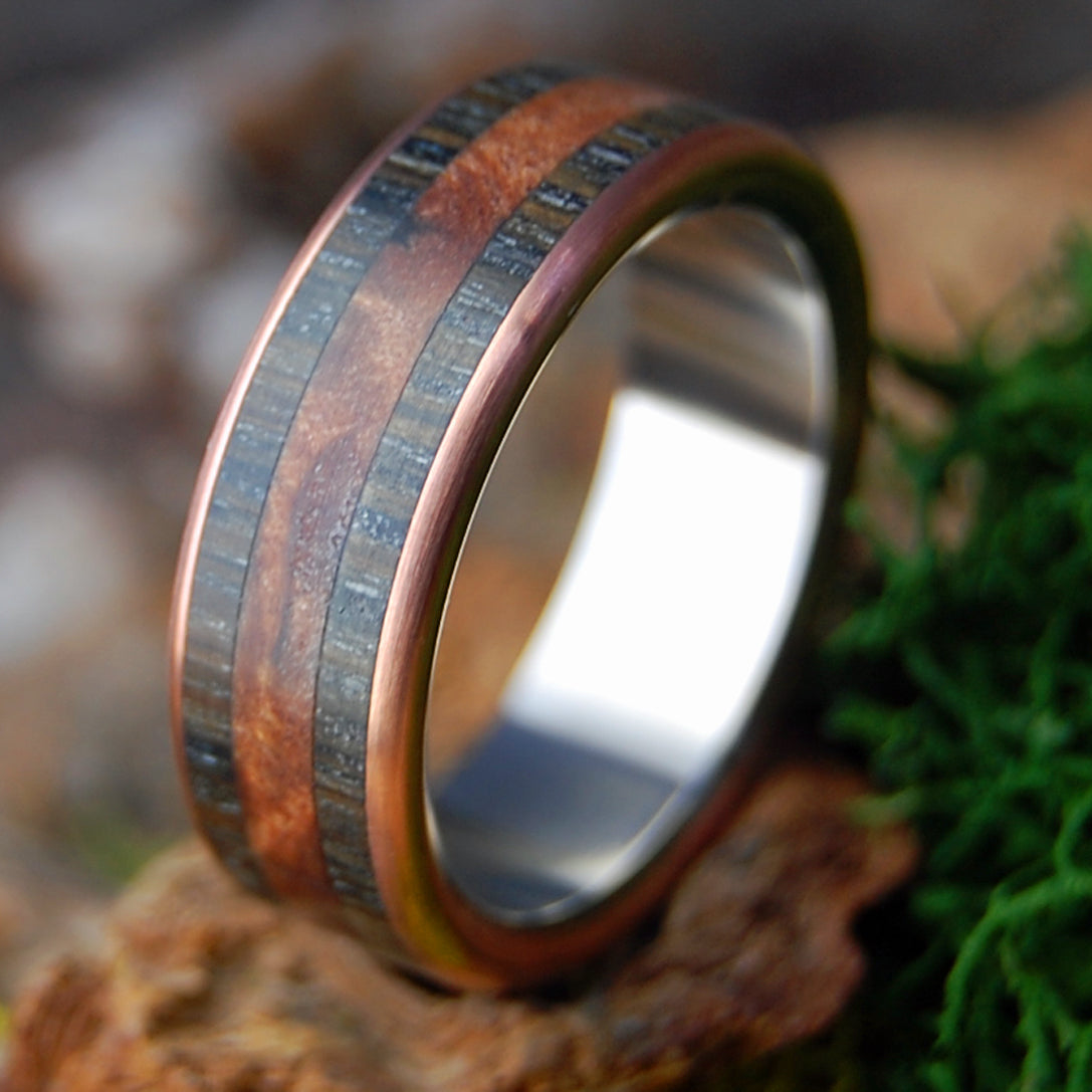 NAKED SCOTTISH BOG OAK & REDWOOD | Men's Scottish Bog Oak, Redwood & Titanium Wedding Ring