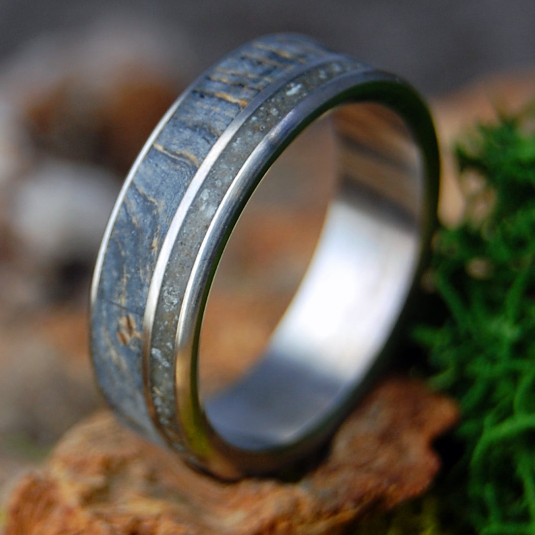 SPARTA IN BLACK | New Jersey Beach Sand & Black Box Elder Wood Titanium Wedding Ring