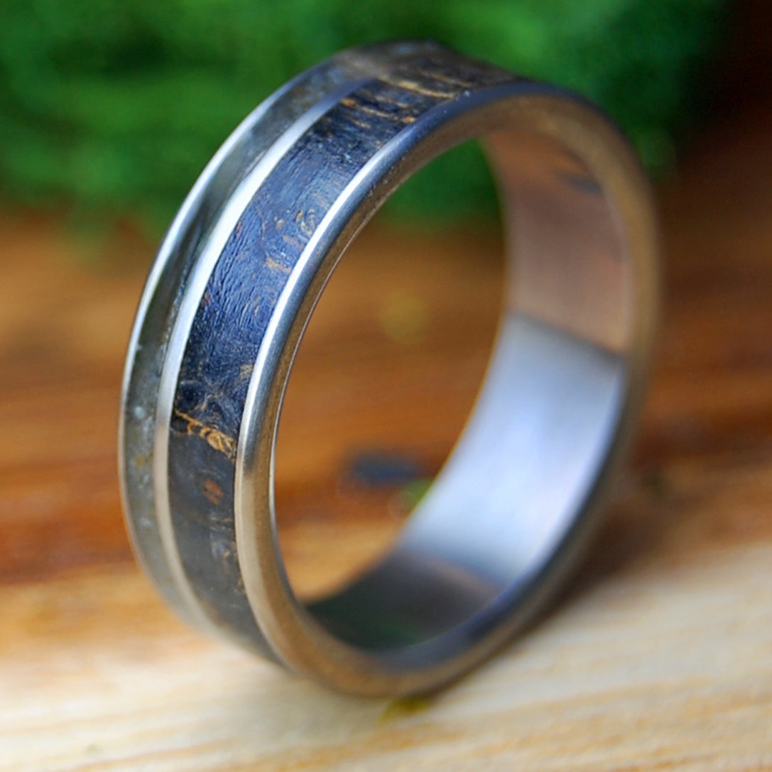 SPARTA IN BLACK | New Jersey Beach Sand & Black Box Elder Wood Titanium Wedding Ring