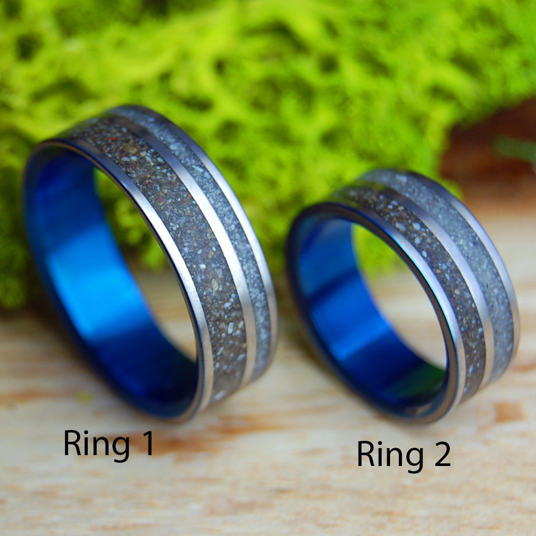 ST. PETES OF HERRADURA SET | Turquoise - Costa Rican and Florida Beach Sand & Titanium Wedding Rings