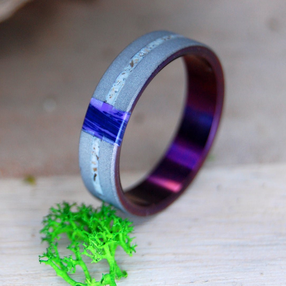 Acropolis In Charoite Storm | Men's Charoite & Titanium Engagement Ring - Minter and Richter Designs