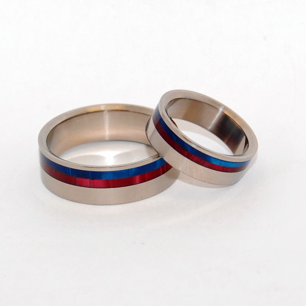 Act Of Freedom | Blue & Red Resin Wedding Ring Set - Minter and Richter Designs