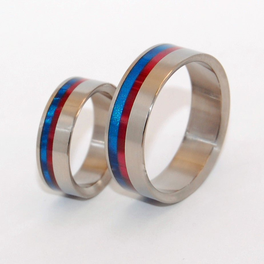Act Of Freedom | Blue & Red Resin Wedding Ring Set - Minter and Richter Designs