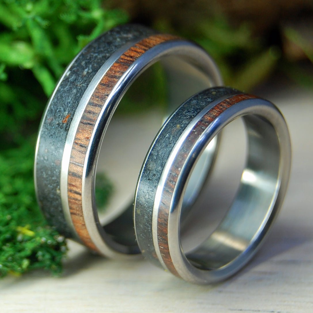 Alaskan Heart Set | Alaskan Lava & Koa Wood - Titanium Wedding Ring - Minter and Richter Designs