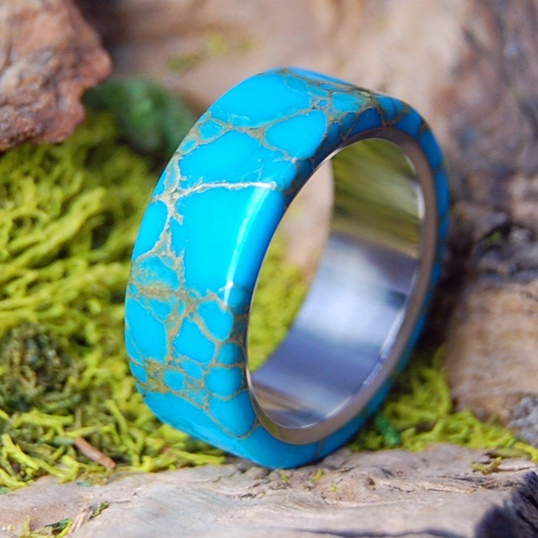 ALL I WANT IS YOU AND TIBETAN TURQUOISE | Men's Tibetan Turquoise & Titanium Wedding Ring - Minter and Richter Designs