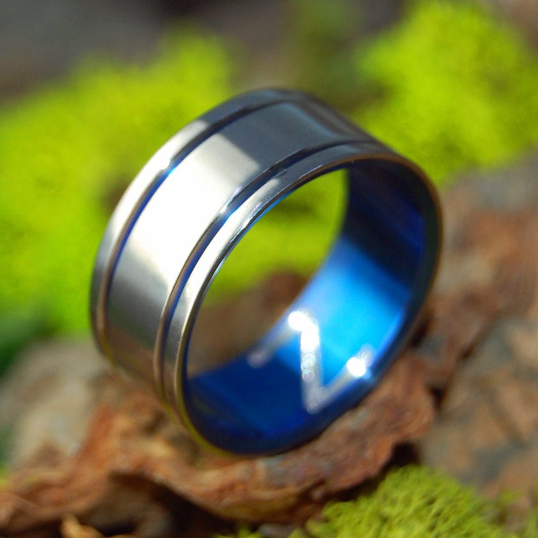 Alma Mater Engraved with Z | Size 10.75 At 9.5mm | Titanium Wedding Ring | On Sale - Minter and Richter Designs