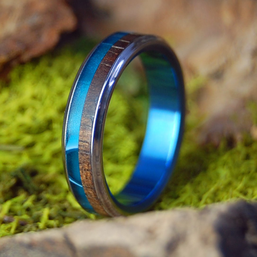 Aquatic Koa Flush | Women's Koa Wood and Blue Aquatic Resin & Titanium Wedding Ring - Minter and Richter Designs