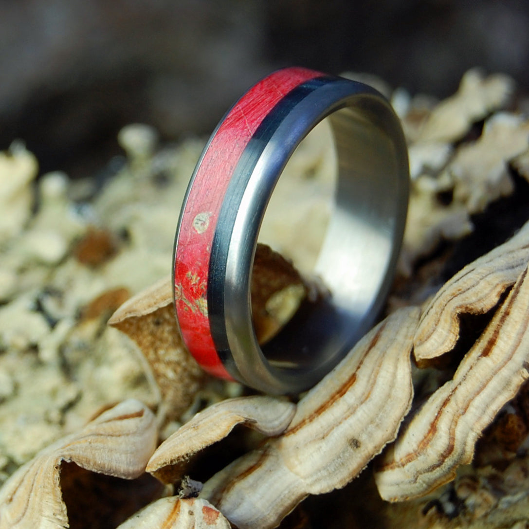 ARCHANGEL | Box Elder Wood & Black Marble Titanium Wedding Rings - Minter and Richter Designs