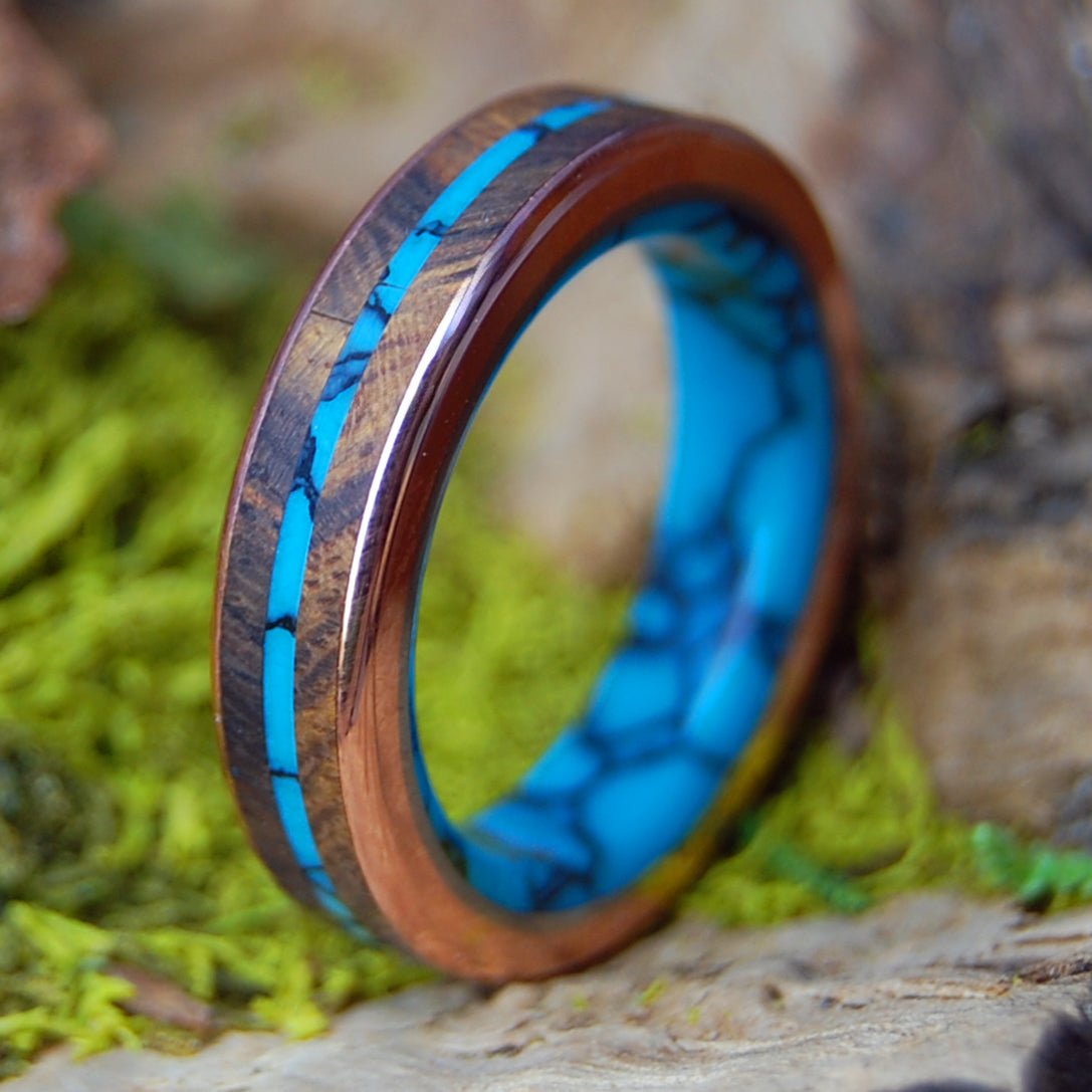 ARIZONA DESERT BONUS SLIM | Men's Desert Ironwood, Copper, Turquoise & Titanium Wedding Ring - Minter and Richter Designs