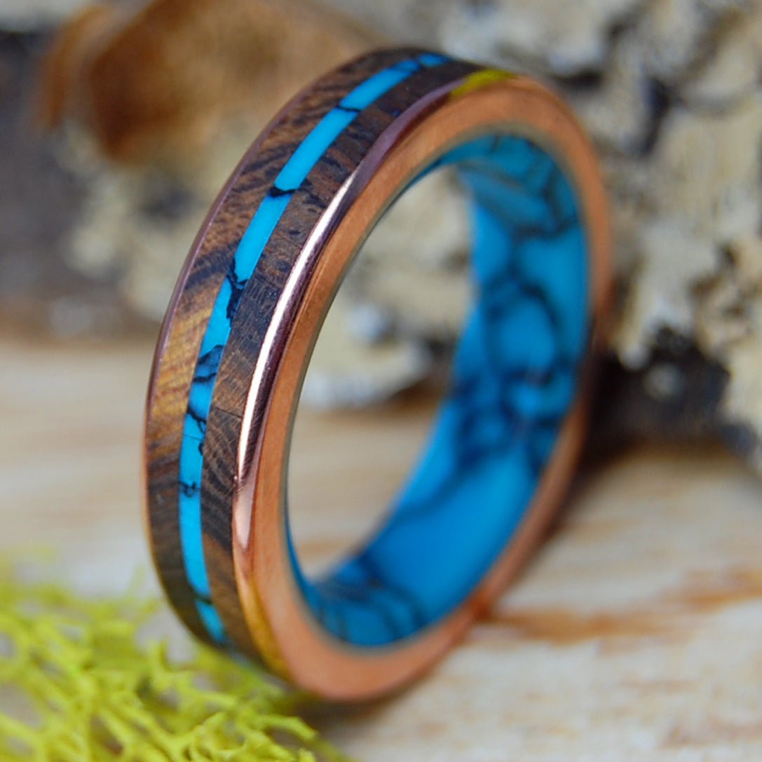 ARIZONA DESERT BONUS SLIM | Men's Desert Ironwood, Copper, Turquoise & Titanium Wedding Ring - Minter and Richter Designs