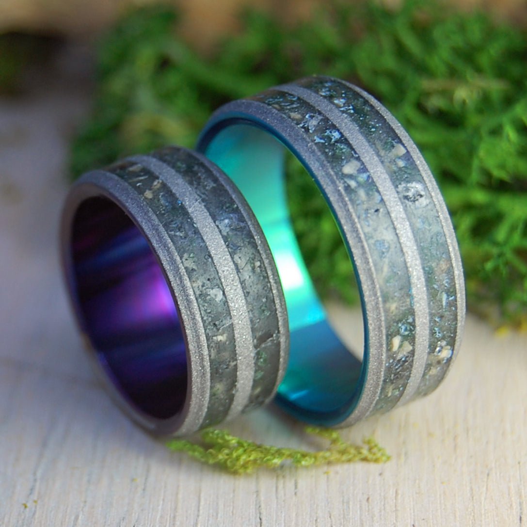 Armenian Obsidian Tomb Of Christ Purple & Green | Jerusalem Earth, Armenian Obsidian Wedding Rings - Unique Wedding Rings - Minter and Richter Designs