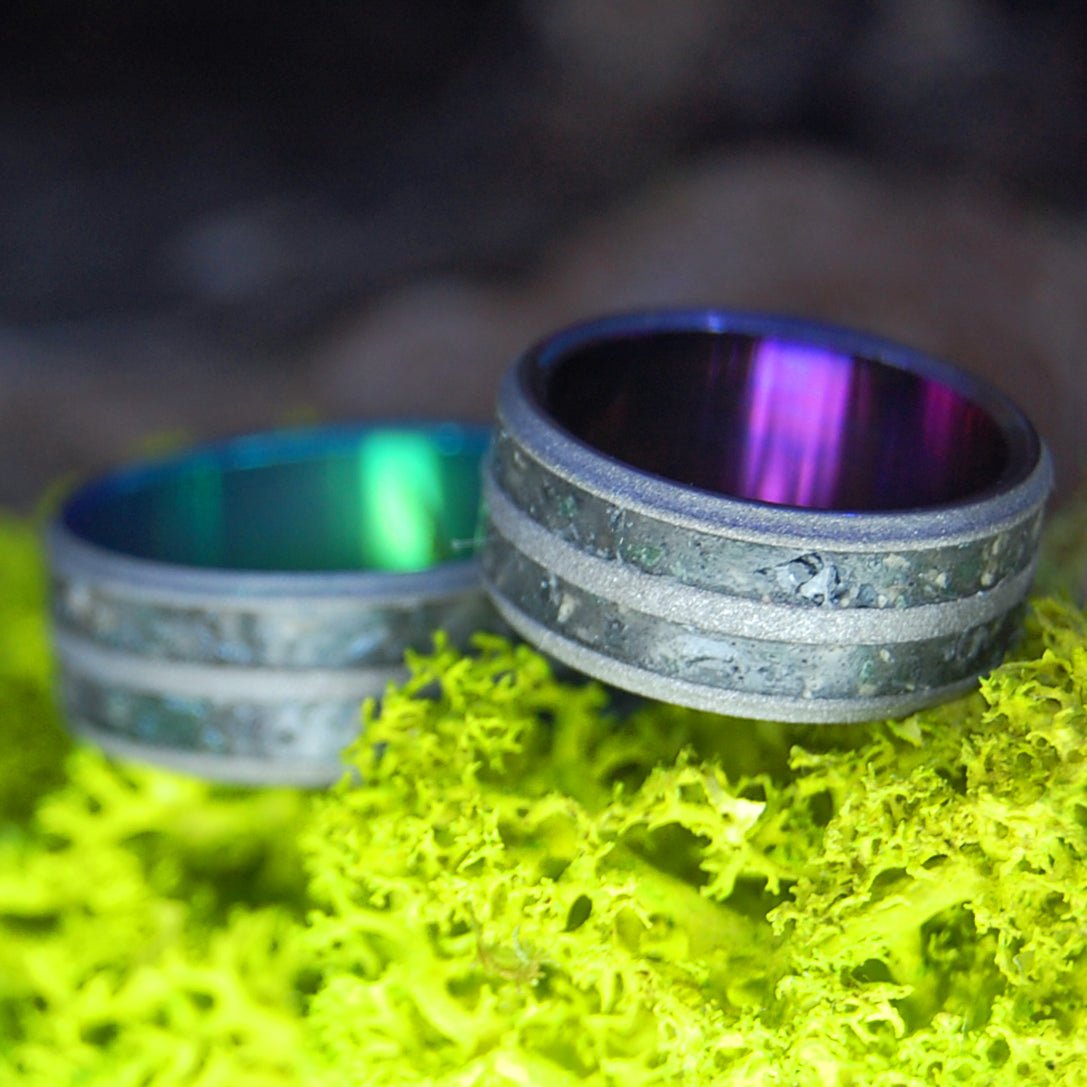 Armenian Obsidian Tomb Of Christ Purple & Green | Jerusalem Earth, Armenian Obsidian Wedding Rings - Unique Wedding Rings - Minter and Richter Designs