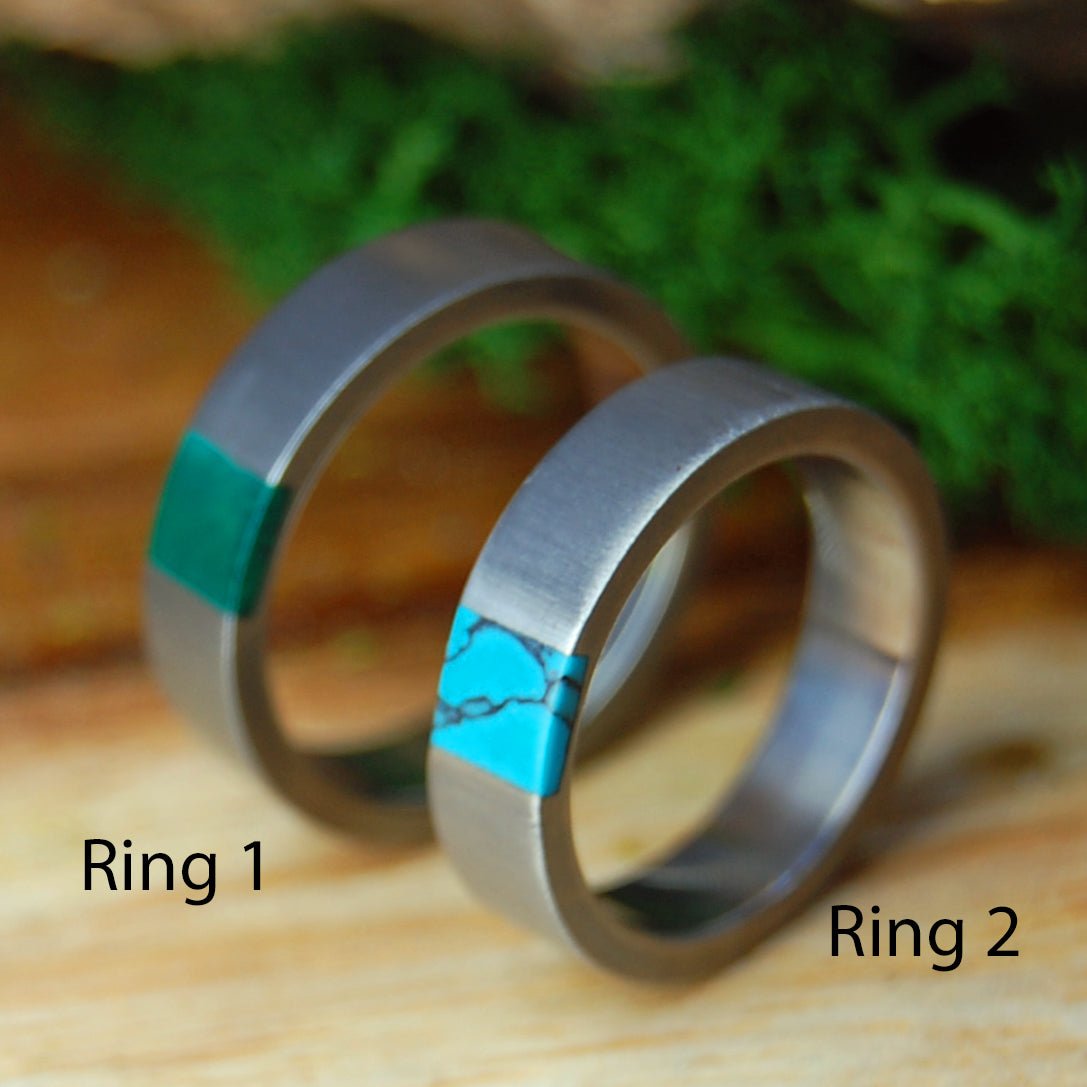 ARRANT TRUTH IN JADE & TURQUOISE | Titanium, Turquoise & Jade Stone Wedding Rings - Unique Wedding Rings Set - Minter and Richter Designs