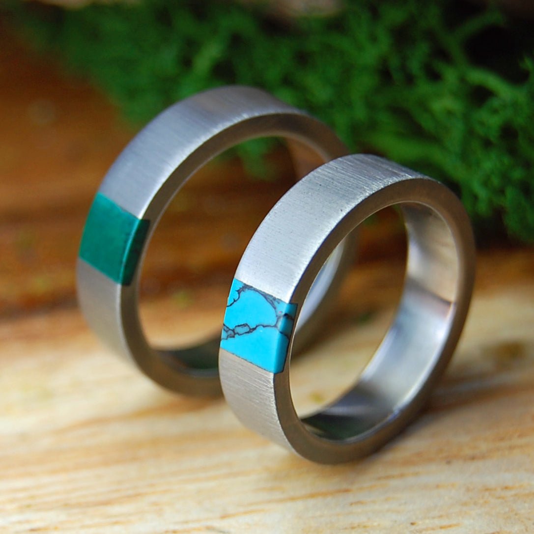 ARRANT TRUTH IN JADE & TURQUOISE | Titanium, Turquoise & Jade Stone Wedding Rings - Unique Wedding Rings Set - Minter and Richter Designs