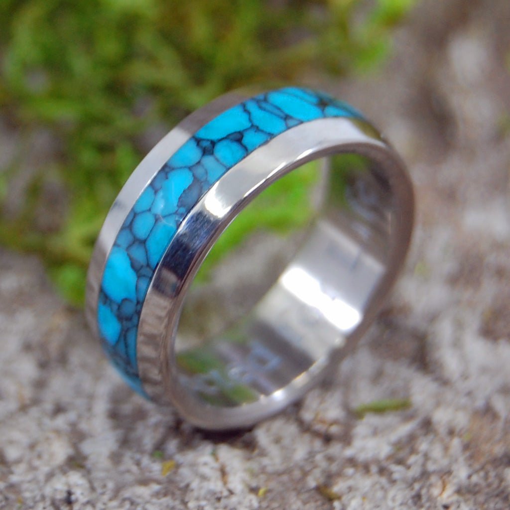 Atlantis Engraved | Size 7 At 7mm | Turquoise | Unique Wedding Band | On Sale - Minter and Richter Designs