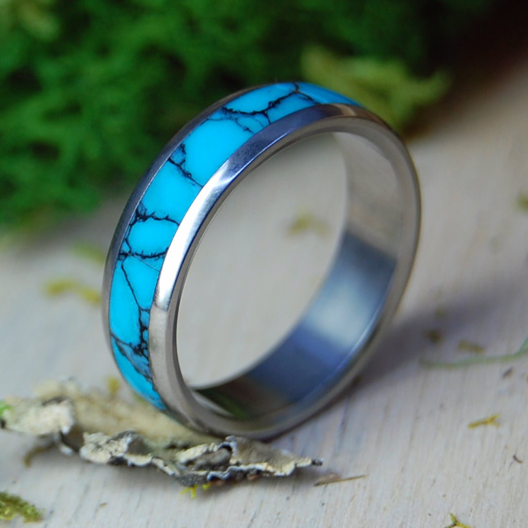 Atlantis | Men's Turquoise Stone & Titanium Wedding Ring - Minter and Richter Designs