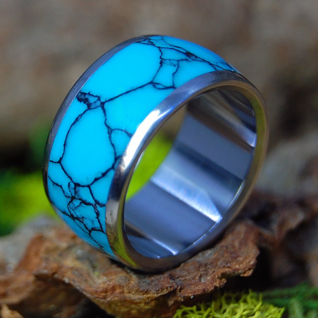 Atlantis Wide | Men's Turquoise Stone & Titanium Wedding Ring - Minter and Richter Designs