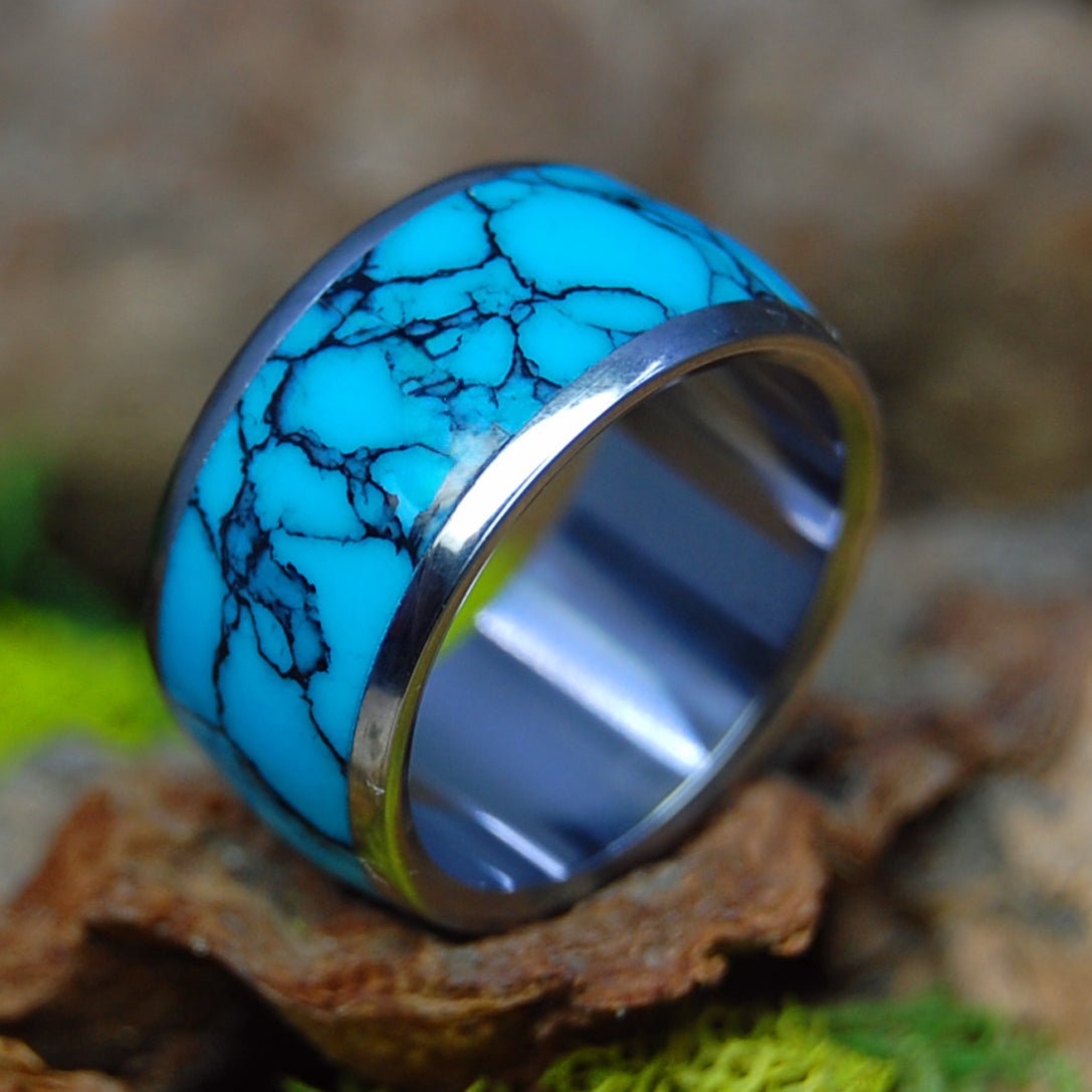 Atlantis Wide | Men's Turquoise Stone & Titanium Wedding Ring - Minter and Richter Designs