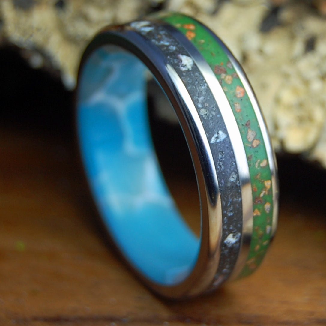BASEBALL & BEACHIN' | Men's Miami Beach Sand, Larimar Stone & Titanium Wedding Ring - Minter and Richter Designs