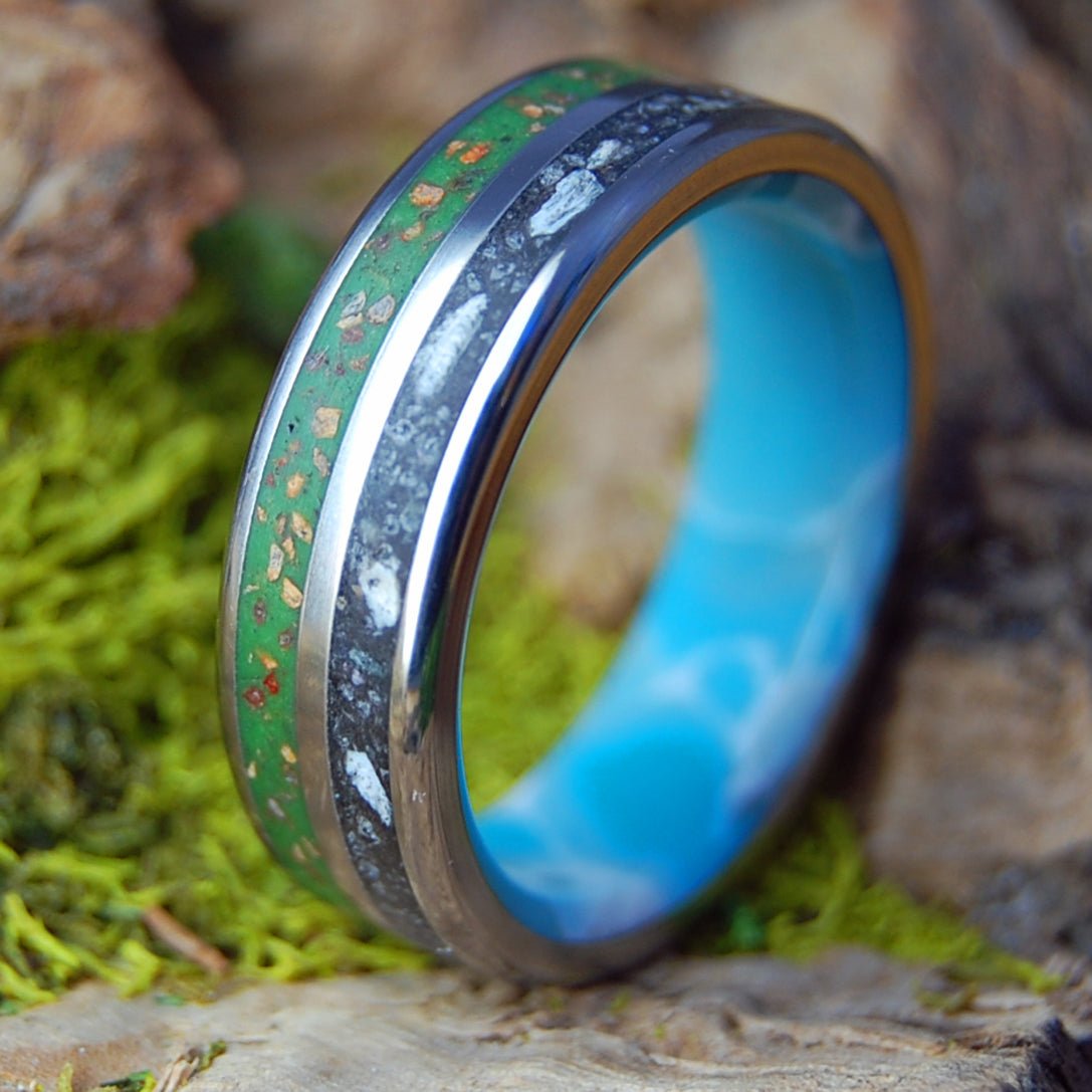 BASEBALL & BEACHIN' | Men's Miami Beach Sand, Larimar Stone & Titanium Wedding Ring - Minter and Richter Designs