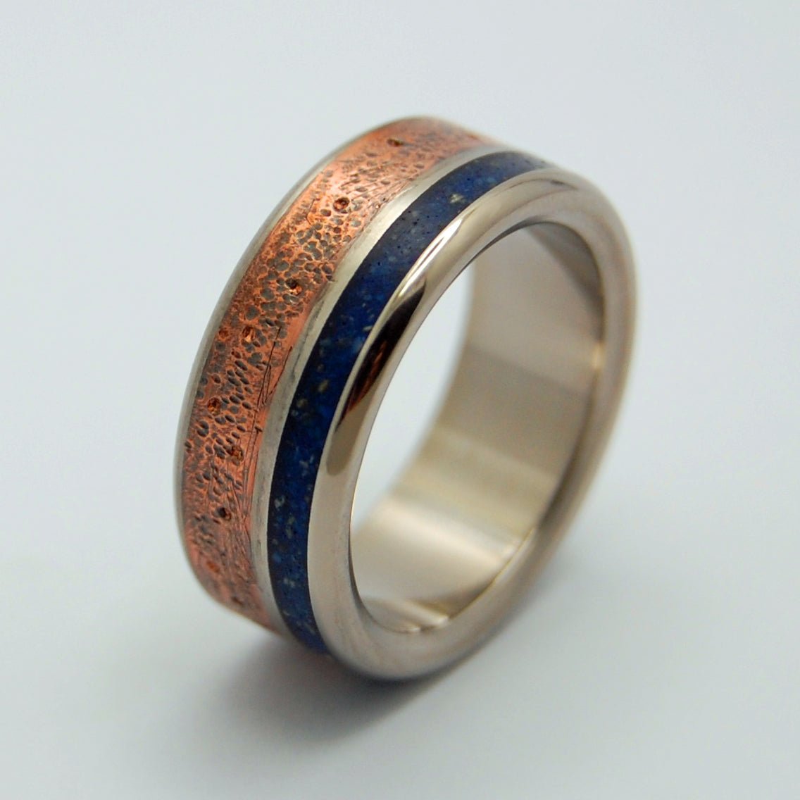 Battle Cry Blue | Men's Copper, Blue Beach Sand & Concrete Wedding Ring - Minter and Richter Designs