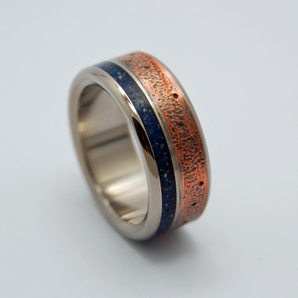 Battle Cry Blue | Men's Copper, Blue Beach Sand & Concrete Wedding Ring - Minter and Richter Designs