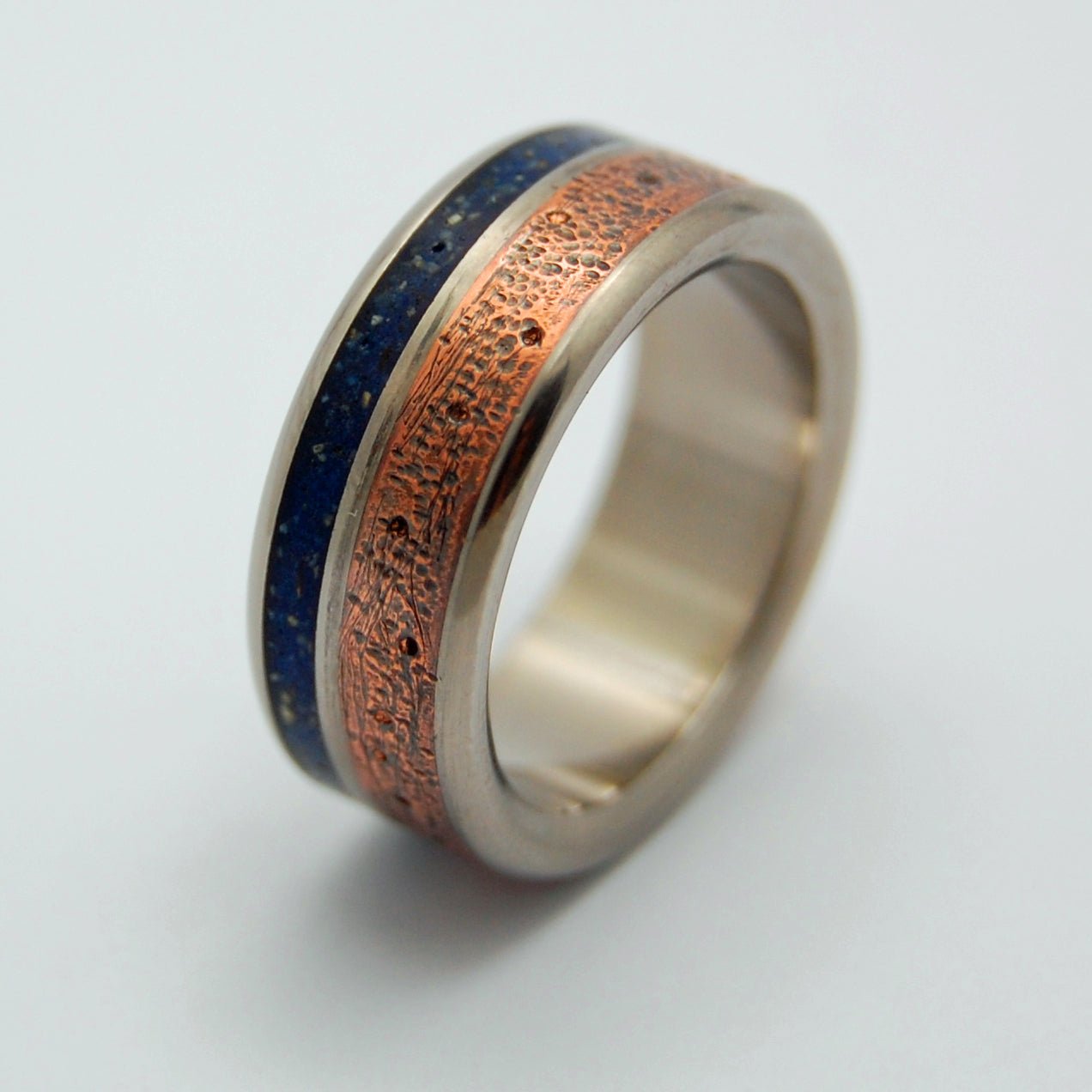 Battle Cry Blue | Men's Copper, Blue Beach Sand & Concrete Wedding Ring - Minter and Richter Designs