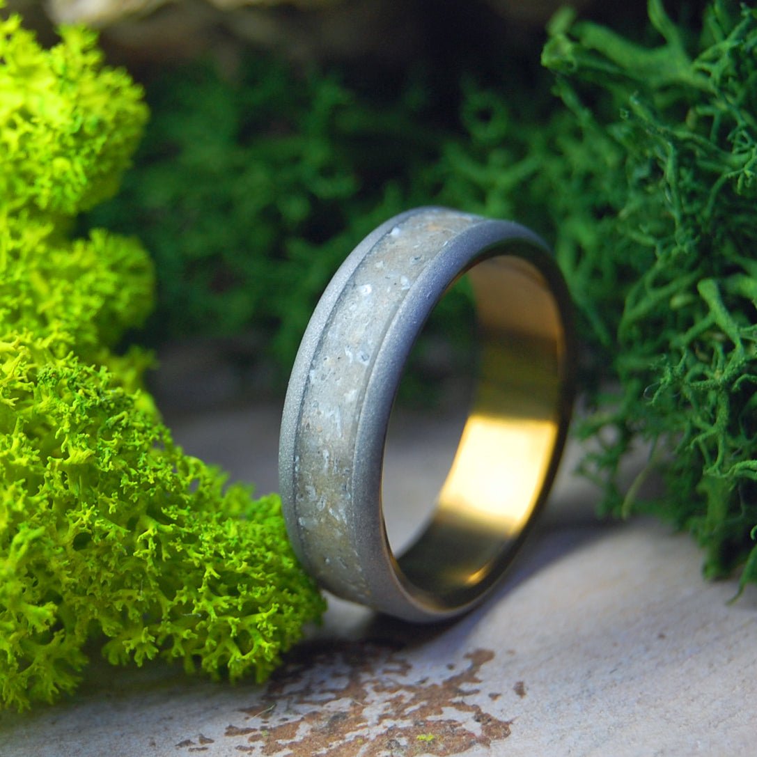 Beach Pebbles In Sand | Men's Beach Sand, Stones & Titanium Wedding Ring - Minter and Richter Designs