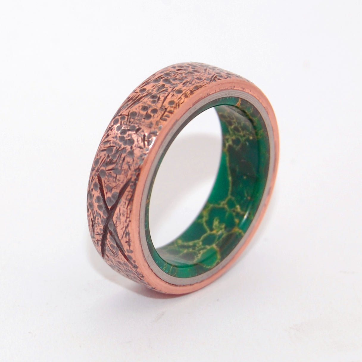 Beaten Egyptian Jade | Men's Copper, Jade & Titanium Wedding Ring - Minter and Richter Designs