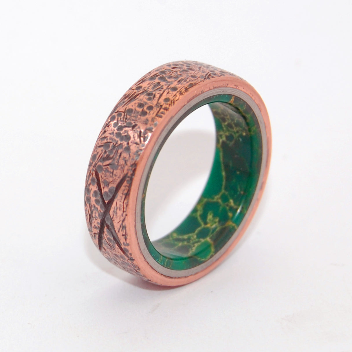 Beaten Egyptian Jade | Men's Copper, Jade & Titanium Wedding Ring