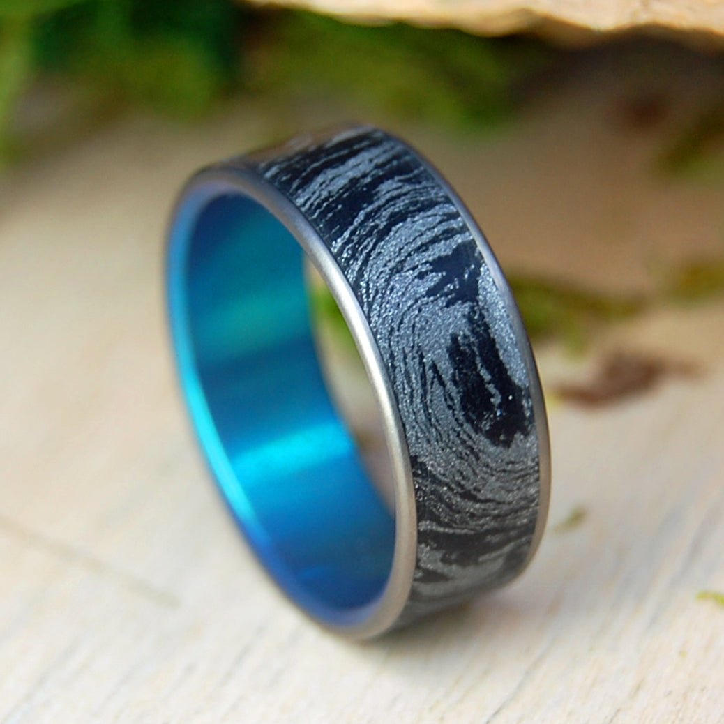 BENEATH THE AURORA | Men's Mokume Gane, Titanium & Silver Wedding Ring - Minter and Richter Designs