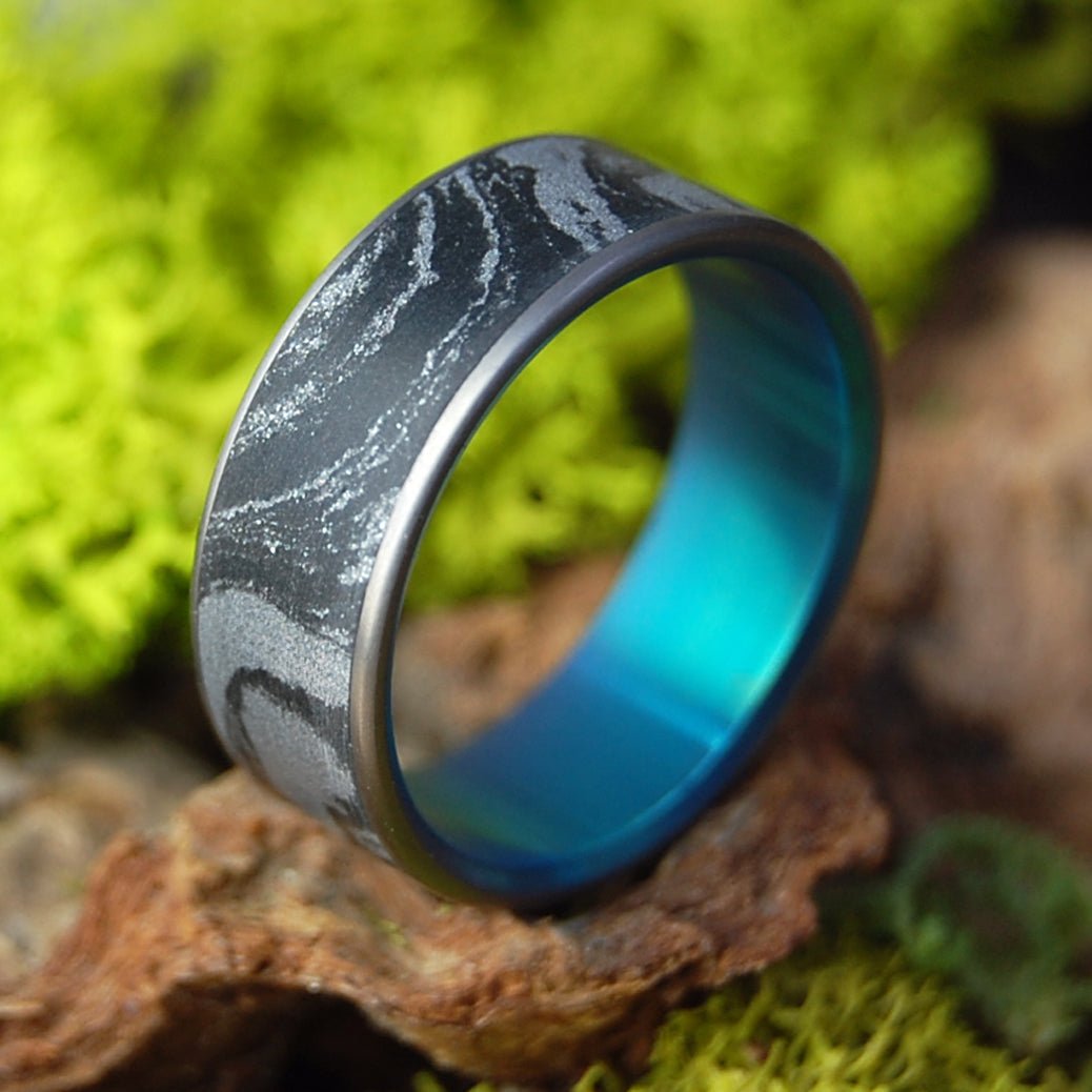 BENEATH THE AURORA | Men's Mokume Gane, Titanium & Silver Wedding Ring - Minter and Richter Designs