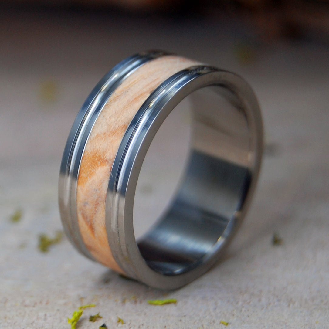 Bennington | Size 10 At 8mm | Light Maple Wood | Unique Wedding Ring | On Sale - Minter and Richter Designs