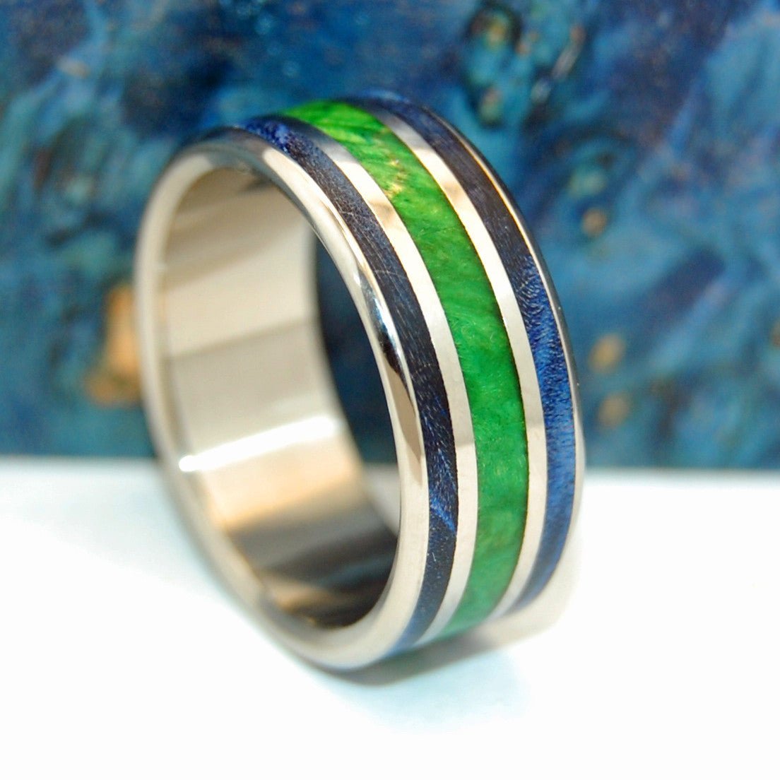 Between Oceans | Men's Blue Box Elder Wood & Titanium Wedding Ring - Minter and Richter Designs
