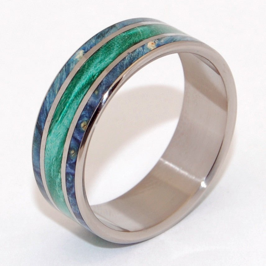 Between Oceans | Men's Blue Box Elder Wood & Titanium Wedding Ring - Minter and Richter Designs