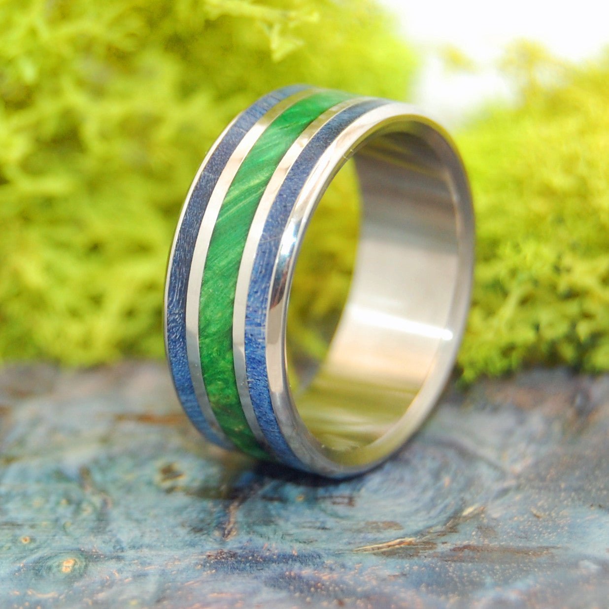Between Oceans | Men's Blue Box Elder Wood & Titanium Wedding Ring - Minter and Richter Designs